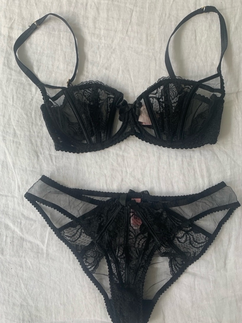 Agent Provocateur Black Sheer Lace Underwire Bra and Brief Set